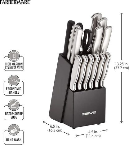 FARBERWARE 8-Piece Kitchen Knife Set with High-Carbon Stainless Steel Blades, Steak Knives, Razor Sharp and Ergonomic