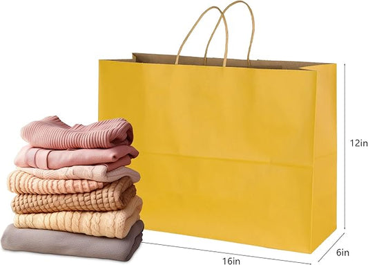 BLEWINDZ 50Pcs Kraft Paper Bags - Large Size 16x6x12 Inches Gift Bags with Handles Bulk  Yellow Goodie Bag Shopping Bag for Grocery Merchandise