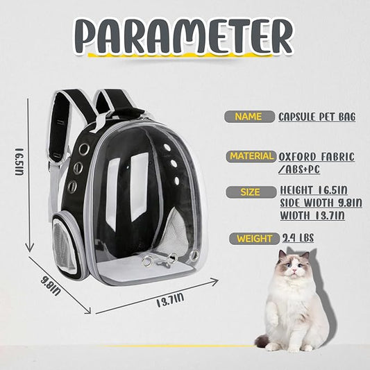 Cat Backpack Bubble, Cats and Dogs Pet Carrier Hard, Suitable for Cats Traveling Cat Bag Carrier, Transparent Outdoor Waterproof Spacecraft Pet Backpack Carrier(Black)