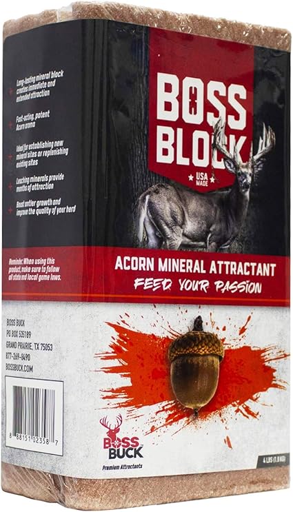 Boss Buck Boss Block Acorn Flavored 4lb Mineral Deer Attractant  Fast-Acting Powerful Long-Lasting Mineral Food Block for Deer