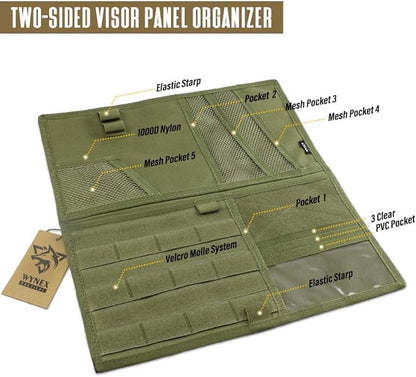 WYNEX Truck Sun Visor Organizer Molle Panel, Large Vehicle Visor Holder, Tactical Car Sunshade Storage Pouch, for Pickups, Vans, F150, F550, and Trucks