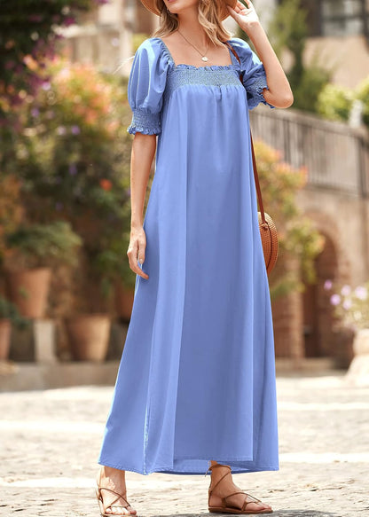 KIRUNDO Women 2026 Summer Maxi Dress Casual Loose Puff Sleeve Square Neck Maternity Flowy Long Beach Dresses with Pockets