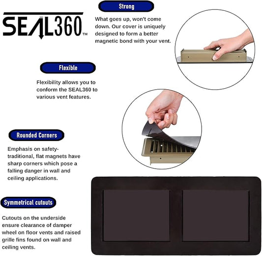 SEAL360 Magnetic Vent Covers (1-Pack), Pockets for Complete Seal, 7.5" X 16" (Brown) for Floor, Wall, or Ceiling Vents and Air Registers, for RV, Home HVAC and AC Vents, Vent Not Included