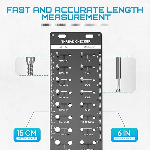 SEESII 34 Thread Checker, Nut and Bolt Thread Identifier Gauge: Precision Engineered with 15 Metric, 19 Standard  8 Drill Sizes for Accurate Measurement - Bolt Size Finder Tool for DIY Enthusiasts