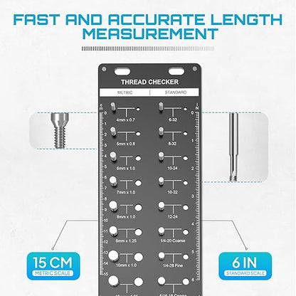 SEESII 34 Thread Checker, Nut and Bolt Thread Identifier Gauge: Precision Engineered with 15 Metric, 19 Standard  8 Drill Sizes for Accurate Measurement - Bolt Size Finder Tool for DIY Enthusiasts