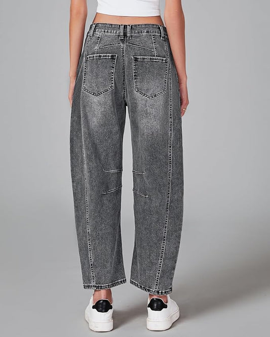 GRAPENT Barrel Jeans for Women Trendy High Waisted Wide Leg Baggy Cropped Relax Fit Stretch Denim Trouser Ankle Pants