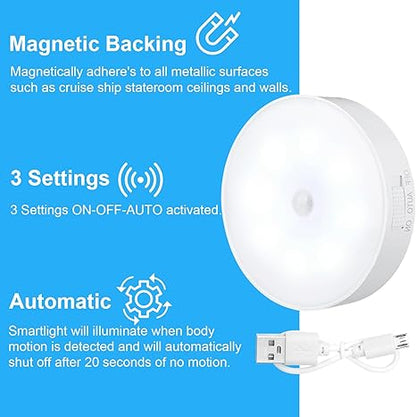 1 Pcs Magnetic Cruise Ship Motion Sensor Light with USB Cable LED Rechargeable Night Light Battery Nightlight Safe Cordless Night Light for Cruise Ship Cabin Hallway Bathroom, Warm White