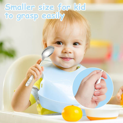 10 Pieces Toddler Utensils Kids Silverware Set, Kids Silverware Stainless Steel Childrens Safe Flatware Metal Baby Utensils Set Small Forks and Spoons for Self Feeding, Dishwasher Safe