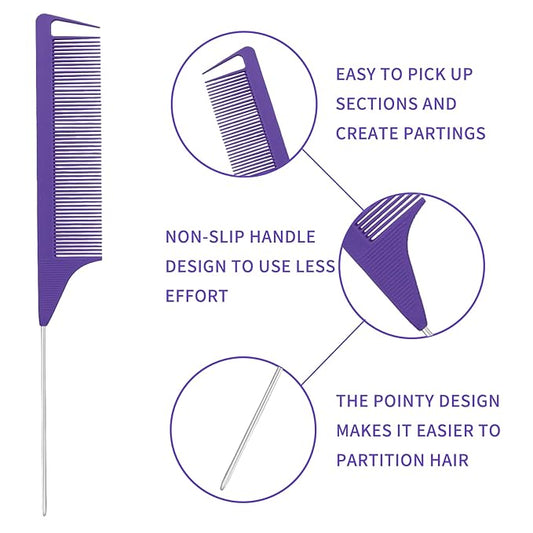 Detangling Brush set,Detangler Hair Brush with Teasing & Edge Brush for Curly Hiar, Rat Tail Comb Alligator Hair Clips for 3a to 4c Kinky Wavy/Curly/Coily/Wet/Dry/Oil/Thick/Long Hair(Purple)