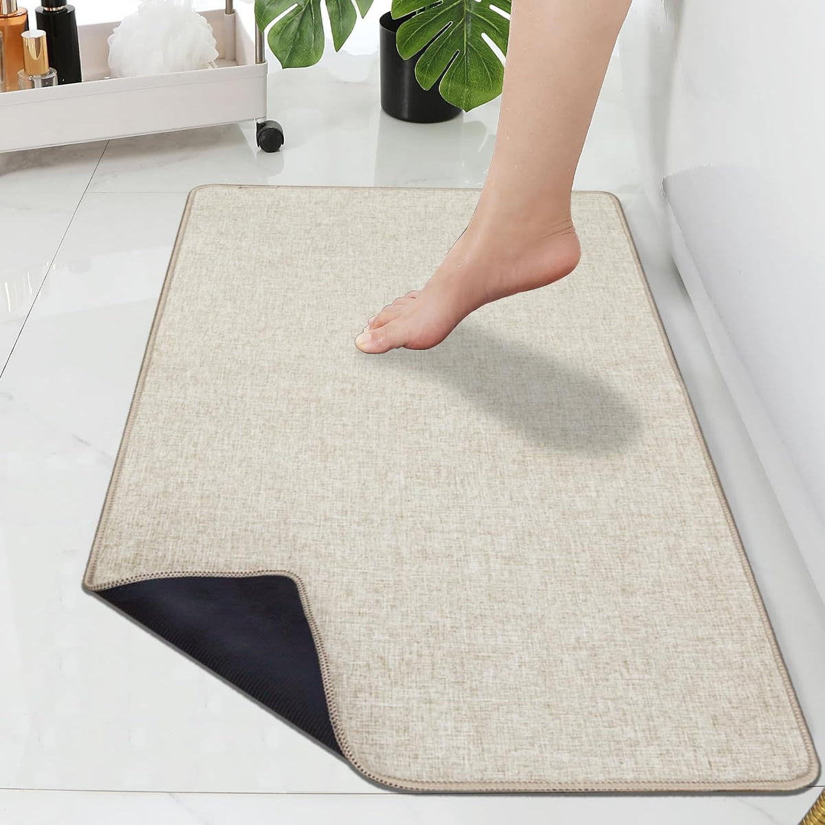 Yancorp 2'x3' Ultra Thin Bathroom Rugs,Low Profile Bath Rug,Rubber mat,Fit Under Door,Non Slip,Machine Washable Shower Rug, Khaki (23"x35")