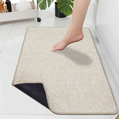 Yancorp 2'x3' Ultra Thin Bathroom Rugs,Low Profile Bath Rug,Rubber mat,Fit Under Door,Non Slip,Machine Washable Shower Rug, Khaki (23"x35")