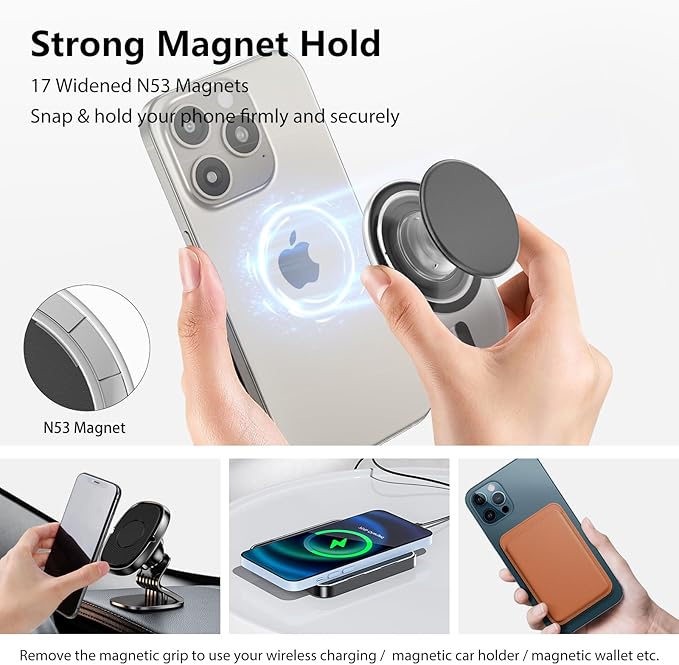 AUROX Magnetic Phone Grip Holder for Magsafe Phone Grips, Magnetic Expandable Collapsible Phone Grip Stand Holder with Kickstand for Magsafe Stand Compatible with iPhone 16 15 14 13 12 Series, Black