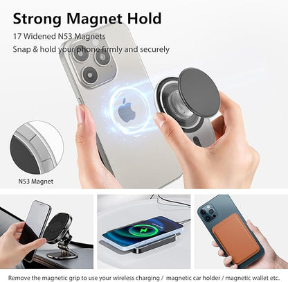 AUROX Magnetic Phone Grip Holder for Magsafe Phone Grips, Magnetic Expandable Collapsible Phone Grip Stand Holder with Kickstand for Magsafe Stand Compatible with iPhone 16 15 14 13 12 Series, Black