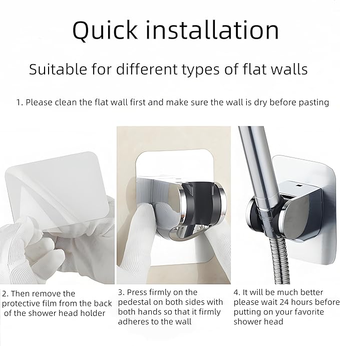 Shower head holder bracket, chrome hand shower holder no drilling no punching self-adhesive, wall mounted adjustable showerhead bracket for bathroom hand shower, bidet sprayer