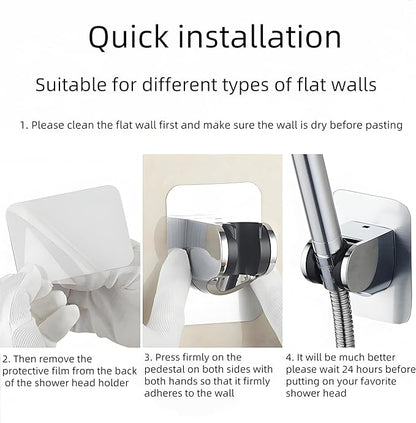 Shower head holder bracket, chrome hand shower holder no drilling no punching self-adhesive, wall mounted adjustable showerhead bracket for bathroom hand shower, bidet sprayer