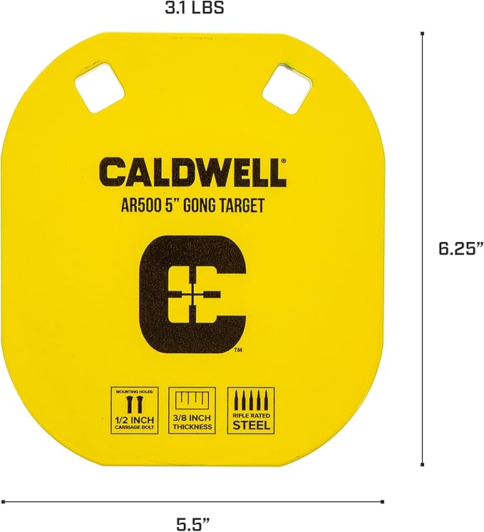 Caldwell High Caliber AR500 Steel Targets 38 Inch Thickness, Rifle Rated for Precision Shooting and Target Practice with Hanging Options (Sold Separately)