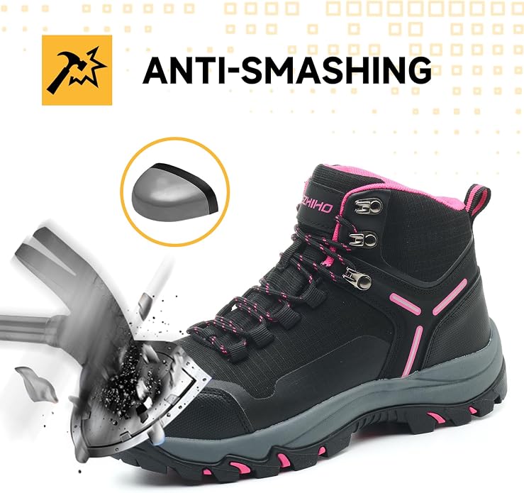 Kezhiho Waterproof Steel Toe Boots for Women Wide Width Non Slip Work Boots Lightweight Slip Resistant Safety Shoes Indestructible Construction Composite Toe Sneakers