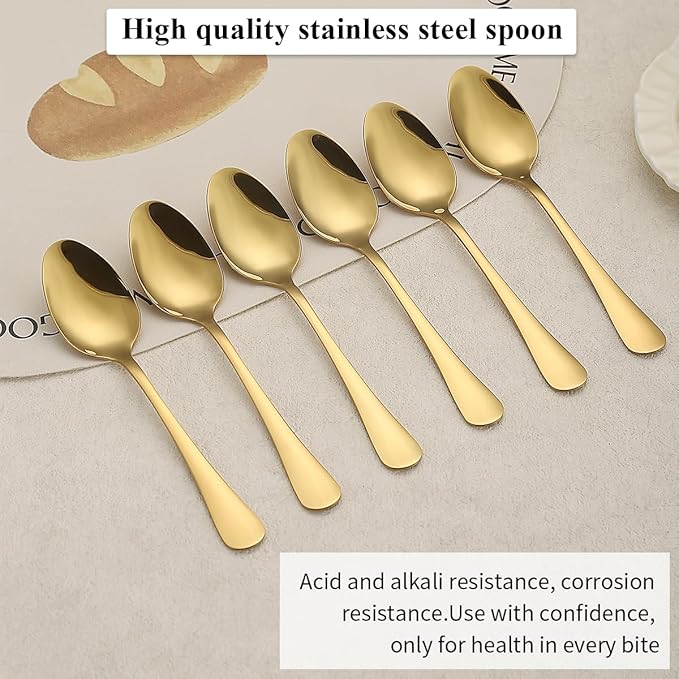 Gold Dinner Spoons 12 Pieces, Stainless Steel Titanium Gold Plating Table Spoon, Soup Spoons, Use for Home, Restaurant, Wedding, Parties, Events, Christmax