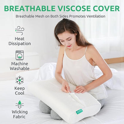 UTTU Cervical Pillow for Neck Strain Relief, Memory Foam Neck Pillow for Sleeping, Contour Cooling Pillow for Side Sleeper, Adjustable Orthopedic Sandwich Pillow, Queen(23.6"o14"o4.7"3.9")