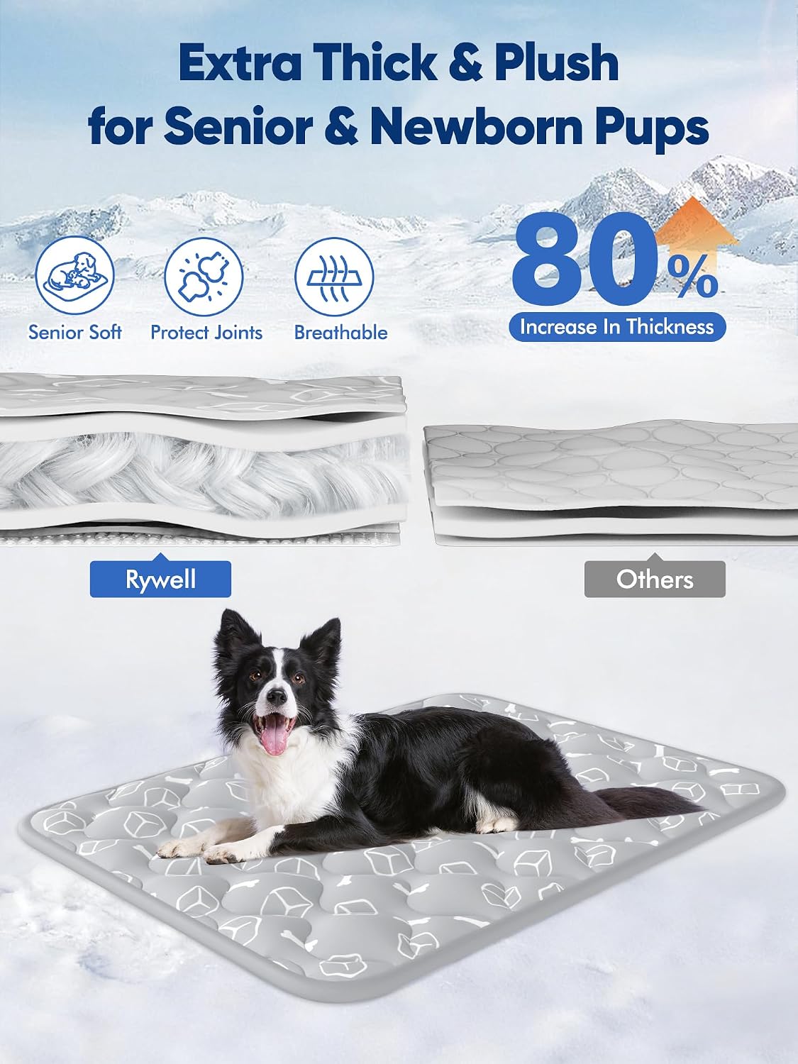Dog Cooling Mat 2.0, Elegant Grey, 44"*32" Thick & Durable Cooling Mat for Extra Large Dogs, Extended Cooling with Waterproof & Color-Changing Arc-Chill Fiber (Q-Max>0.5), Ideal for Summer