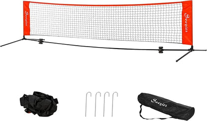 Soozier 10ft Portable Soccer TennisPickleballBadmintonMini Tennis Net wSideline for Training with Included Storage Bag, Red