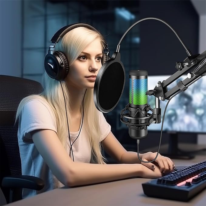 Aokeo Professional Microphone Pop Filter Mask Shield For Blue Yeti and Any Other Microphone, Mic Dual Layered Wind Pop Screen With A Flexible 360 Gooseneck Clip Stabilizing Arm