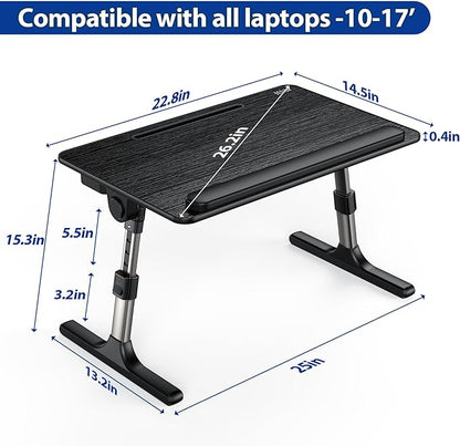Besign LT07 Lap Desk Extra Large, Adjustable Laptop Table, Portable Standing Bed Desk, Foldable Sofa Breakfast Tray, Notebook Computer Stand for Reading and Writing (Black)