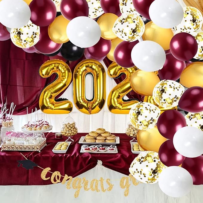Graduation Decorations Maroon Gold 2025 Burgundy Gold Balloons Birthday Decorations30Pcs 2025 Burgundy Graduation Party DecorationsWedding