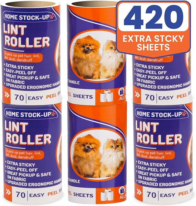 Lint Rollers for Pet Hair Extra Sticky Refills - Includes 420 Sheets6 Lint Roller Refills - Travel Size Pet Hair Roller Refills - Sticky Rollers for Pet Hair, Clothes, Furniture, Carpet etc