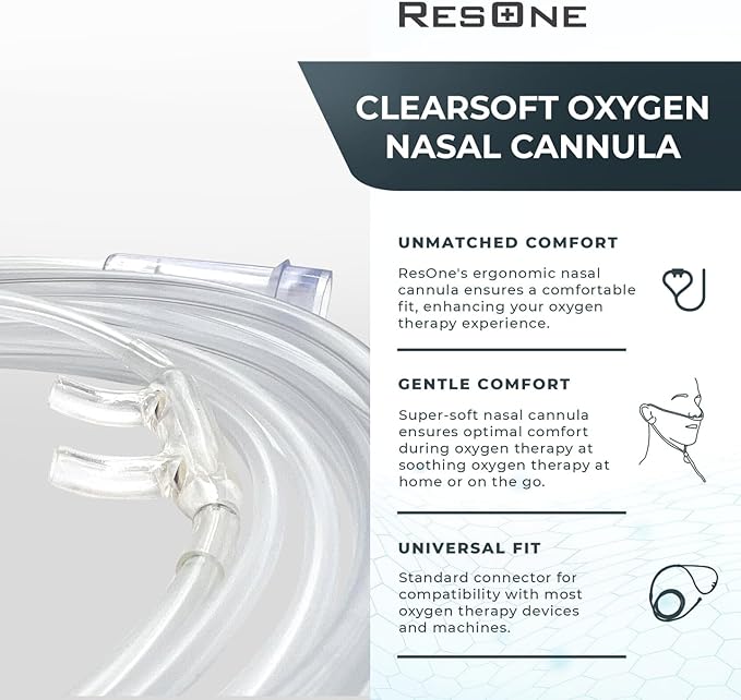 ResOne 4Ft Soft Adult Oxygen Nasal Cannula 5-Pack - Curved Prongs, Crush-Resistant Tubing - Nasal Tubes, Oxygen Concentrator Supplies - Soft Curved Nose Piece, Standard Size, Standard Flow 6 LPM