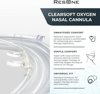 ResOne 4Ft Soft Adult Oxygen Nasal Cannula 5-Pack - Curved Prongs, Crush-Resistant Tubing - Nasal Tubes, Oxygen Concentrator Supplies - Soft Curved Nose Piece, Standard Size, Standard Flow 6 LPM