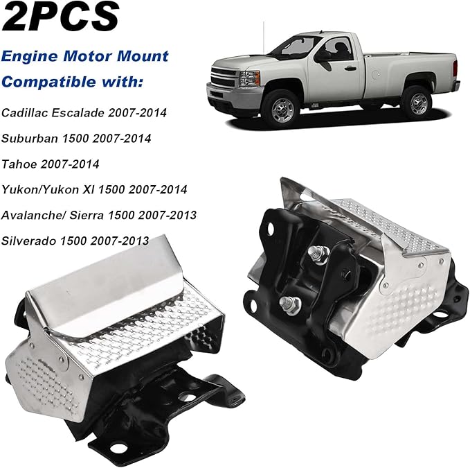 2PCS Engine Motor Mount Kit with Heat Shield Right Left Engine Trans Mount Compatible with GMC Sierra Yukon / Chevrolet Tahoe Silverado Suburban / Cadillac Escalade 2007-2014 Replace 15854941 A5365HY