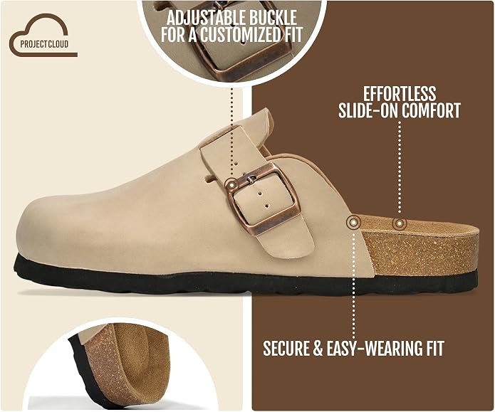 Project Cloud 100% Genuine Leather Slip-ons Footbed Clogs for Women Sandals | Memory Foam Arch Support Slippers for Women; Trendy Slip-ons Women's Mules & Clogs Sandals; Non-Slip Outsole for comfort.