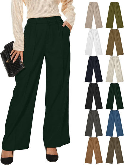 Size Medium, Regular Length, KICZOY Women's Corduroy Loose Mid Rise Pant Casual Fall Straight Leg Elastic Waist Pants with Pockets.