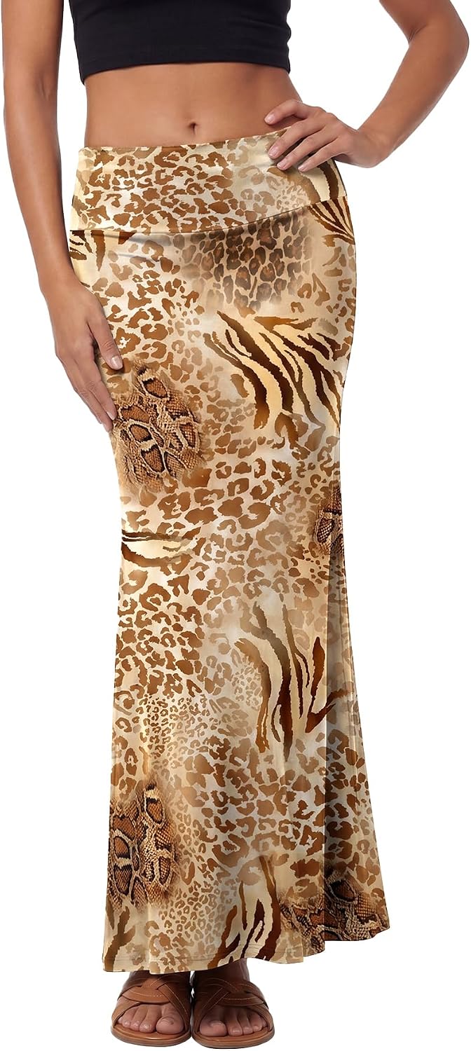 Women's Casual High Waist Solid Flare Long Maxi Skirt