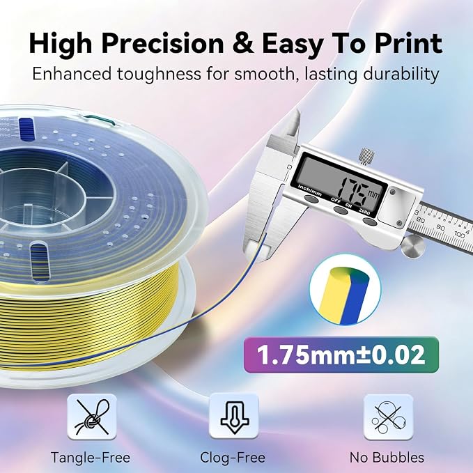 Kingroon PLA 3D Printer Filament, Silk PLA Filament, (1kg Silk Yellow Blue Green)