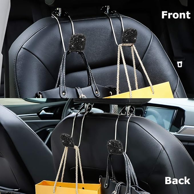 SAVORI Car headrest hooks, universal rhinestone car accessories for car rear seat, metal head hanging organizer, holder for