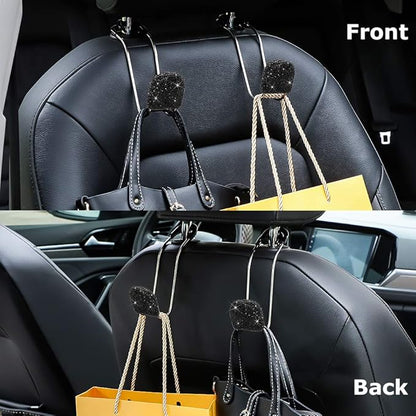 SAVORI Car headrest hooks, universal rhinestone car accessories for car rear seat, metal head hanging organizer, holder for