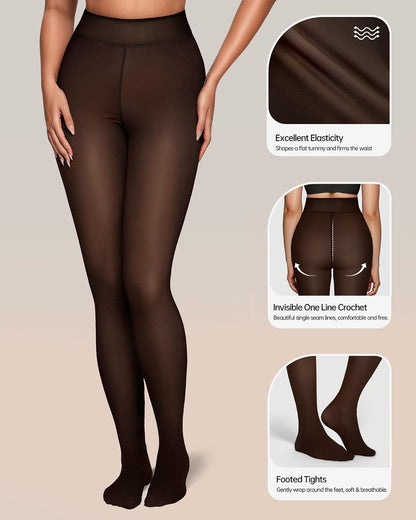 OEAK Womens Fleece Lined Tights Sheer Fake Translucent Pantyhose Thermal Tights High Waisted Footed Leggings