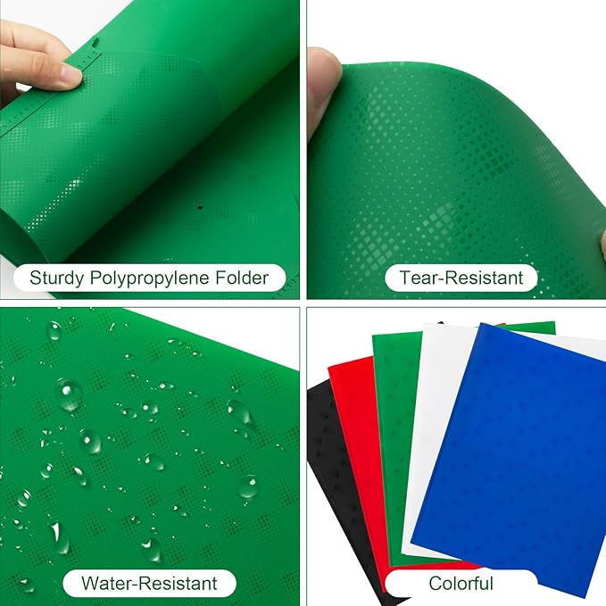 ViVin 10-Pack Sturdy Plastic Folders, 2 Pocket Folders with Pockets, Poly Plastic Folders with Pockets and Prongs, for School Home and Office-Green