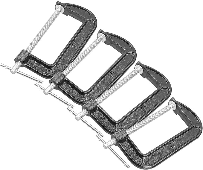 Abuff 4 Piece 6 Inch C-Clamp Set - Industrial Strength, Heavy Duty Iron C Clamps for Woodworking, Welding, and Building