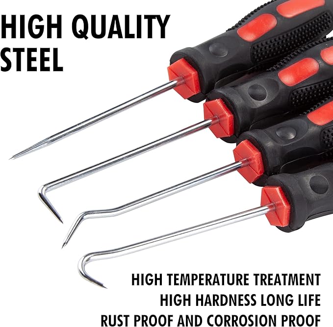 CARTMAN Precision 4 Piece Pick and Hook Set, Car Auto Oil Seal, O-Ring Seal Gasket, Pick Hook Puller Remover