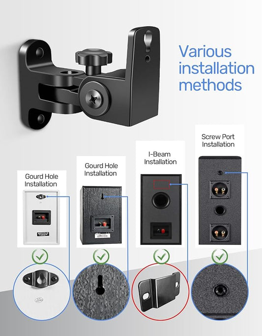Speaker Wall Mounts, 2 Packs Universal Mounting Bracket for Small Bookshelf Speakers, Vertical 120, Horizontal 180Adjustment, Compatible with Bose, JBL, KEF,Sony  Others, Hold up to 32 lbs