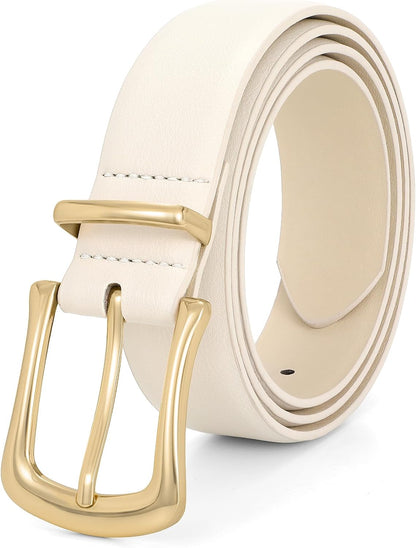 Women's Leather Belt for Jeans Pants Fashion Ladies Dress Belt Waist Belt with Gold Buckle
