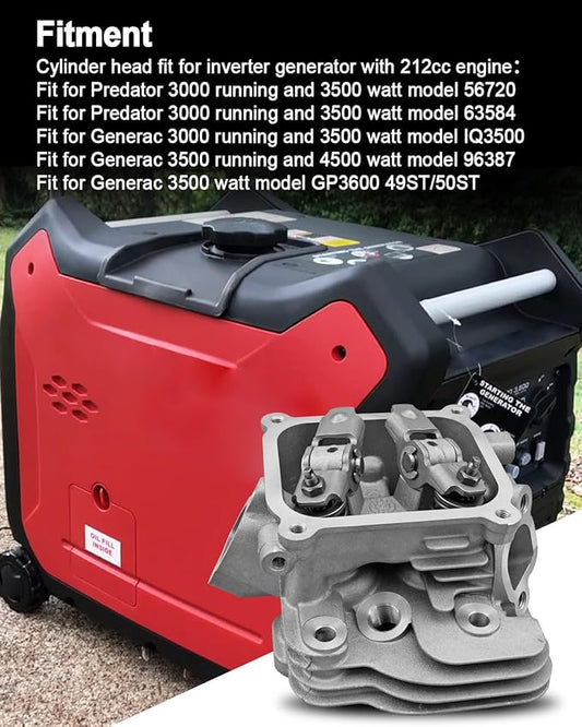 Cylinder head assembly for Predator 3500 W and Generac 35004500 W, some models, suitable for 212cc engine inverter generator, replaces IQ3500 56720 63584 96387 GP3600 49ST 50ST