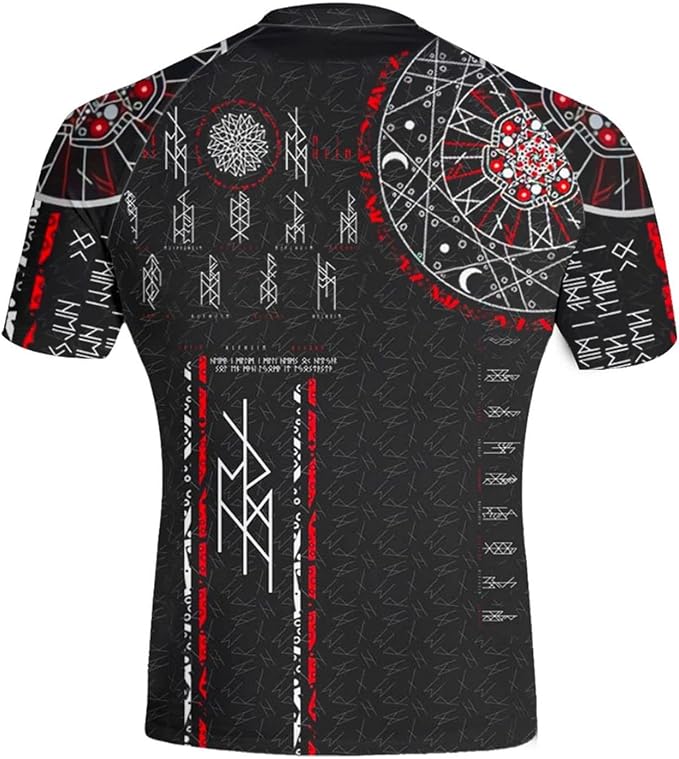 Ultra Soft Compression Shirt, Rash Guard Men Jiu Jitsu Short Sleeve Design 3D Viking MMA Compression Shirt