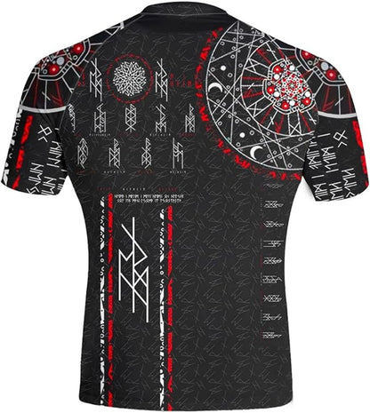 Ultra Soft Compression Shirt, Rash Guard Men Jiu Jitsu Short Sleeve Design 3D Viking MMA Compression Shirt