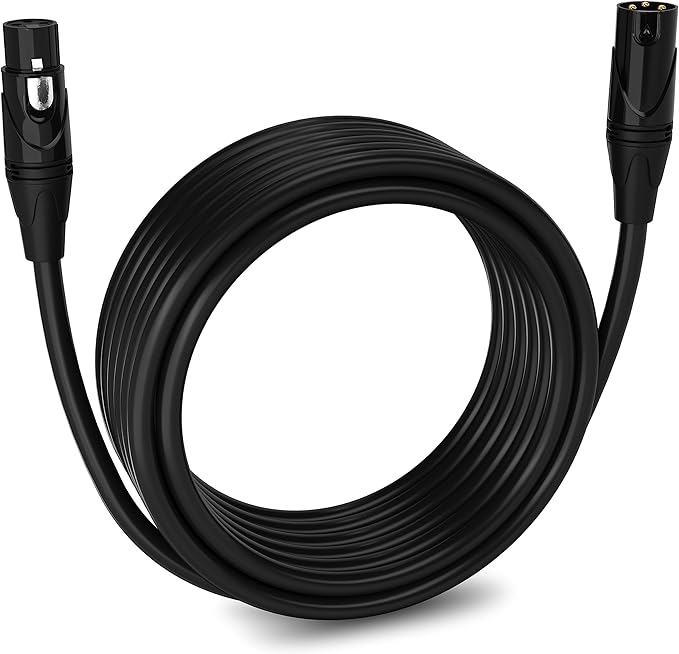 LyxPro Quad Series 25 ft XLR 4-Conductor Star Quad Balanced Microphone Cable for High End Quality and Sound Clarity, Extreme Low Noise, Black