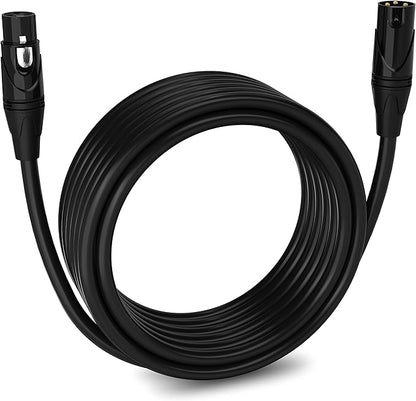LyxPro Quad Series 25 ft XLR 4-Conductor Star Quad Balanced Microphone Cable for High End Quality and Sound Clarity, Extreme Low Noise, Black