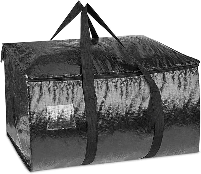 1 Pcs Extra Large Moving Bags YQBOOM Foldable Heavy Duty Storage Bag Strong Handles and Zippers Organizer Bag Storage Tote for Space Saving, House-Moving, Traveling  Black